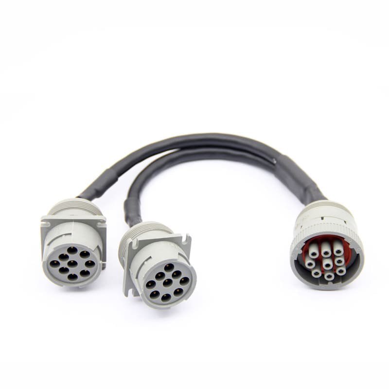 Overmolded J1939 Type 2 Splitter Y Cable 1 Male to 2 Female 9Pin Connectors