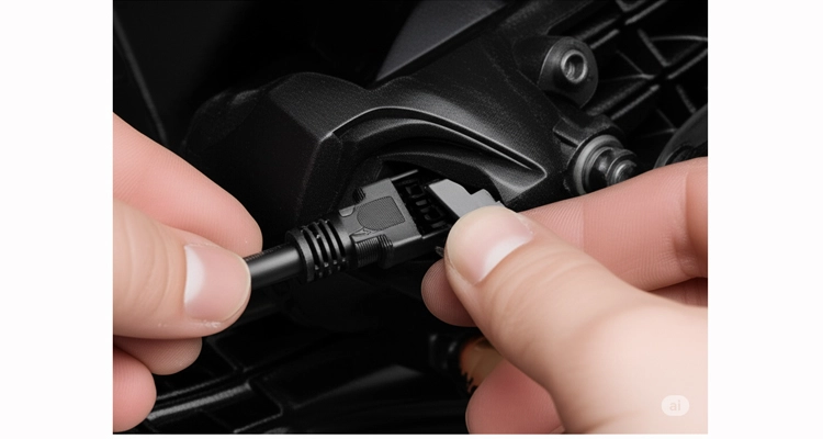 Close-up of Honda diagnostic cable pins aligned correctly