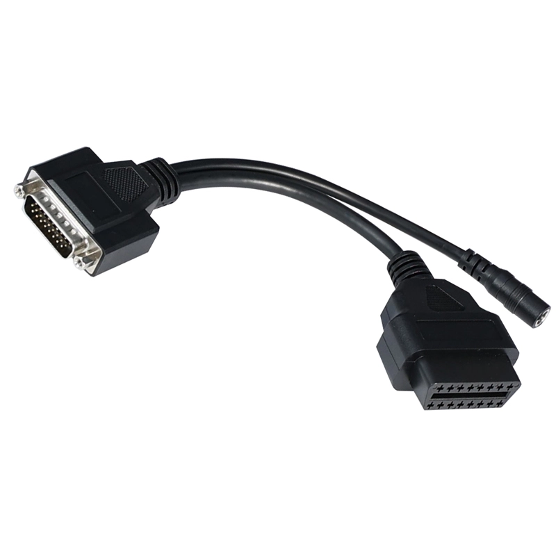 HDB26 to OBD2 16 Pin Diagnostic Cable with DC Female Power Connector (Full View)
