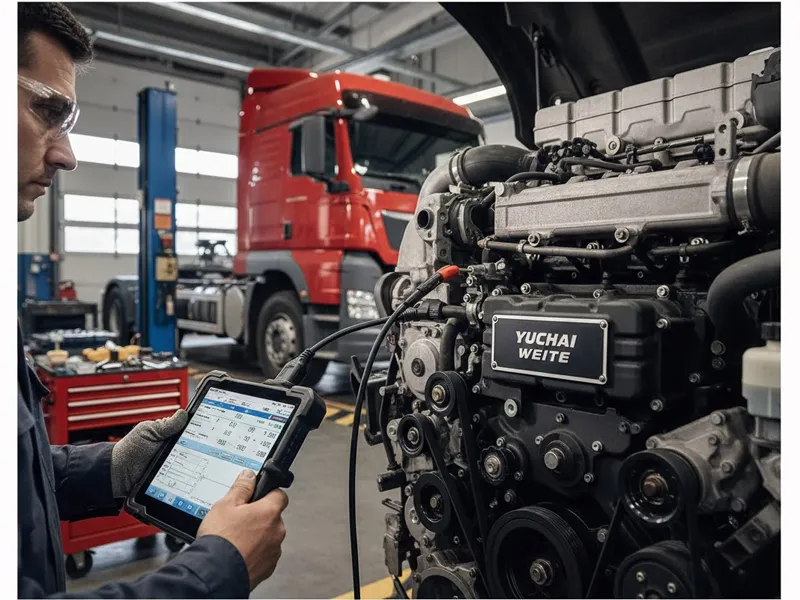 Mechanic Using Yuchai Weite Diagnostic Cable for ECU Programming