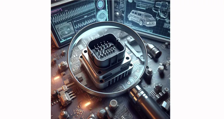 Forensic close-up inspection of OBD2 connector Pin 16 for voltage drop and contact failure diagnosis