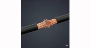 Diagram illustrating an internal conductor break within an intact OBD2 cable harness, showing the 3-centimeter fracture zone.