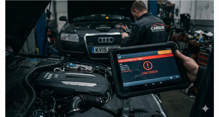 KWP2000 initialization failed error on diagnostic scanner screen, causing shop diagnostic time loss.