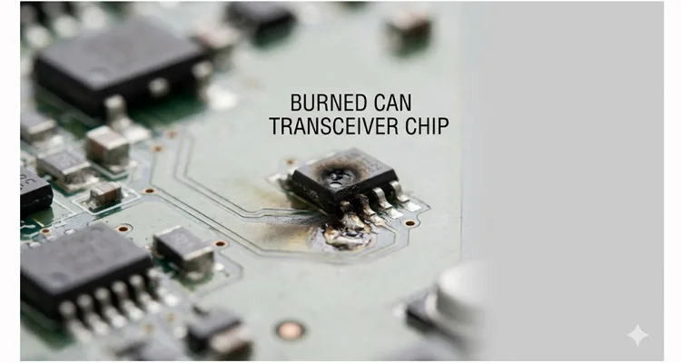 Burned CAN transceiver chip inside ECU caused by incorrect J1939 termination overstress