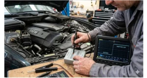 ISO 9141-2 K-Line 5-baud handshake oscilloscope waveform and OBD connector pin 7