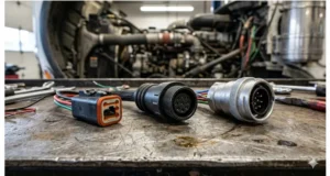 J1939 Deutsch DT HD10 and HD30 heavy-duty connectors comparison on workbench