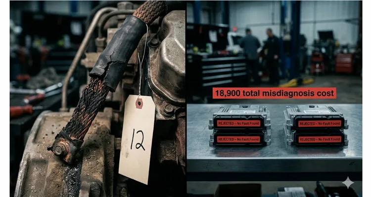J1939 ground offset fleet cost: 12 c o r r o d e d g r o u n d s t r a p n e x t t o 12corrodedgroundstrapnextto18,900 in misdiagnosed ECU replacements on a heavy-duty diesel engine