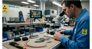 Engineer auditing a custom OBD cable supplier with J1962 crimp height and CFM data