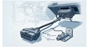 Separated Pin 4 Pin 5 OBD harness for fleet telematics installation preventing ground loops and CAN data errors in heavy-duty trucks